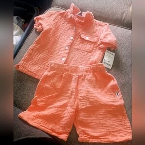 DKNY Kids Button-Up Shirt and Shorts Set